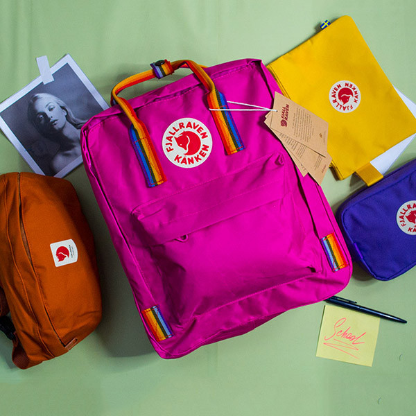 Рюкзак “Fjallraven Kanken” із райдужними ручками Малиновий м.23620-16L (Розмір: 37*28*12 см) №755111 - Amsterdam HR277