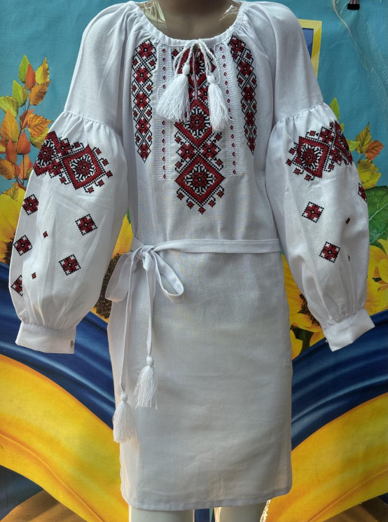Сукня вишиванка дитяча, льон, (розміри: зріст 122-146), в упаковці 5 штук №317815 - Delux 909