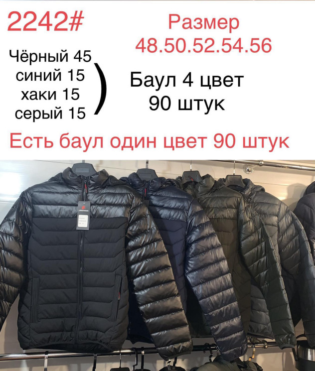 Куртка демісезонна чоловіча, плащівка, холофайбер, м.2242 (р. 48-56 ), 4 кольори, в упаковці 5 шт. №324316 - 