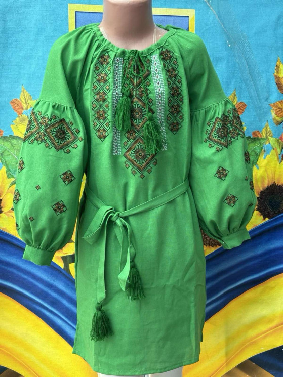 Сукня вишиванка дитяча, льон, (розміри: 158-176 ), в упаковці 4 штуки №319124 - Delux 909