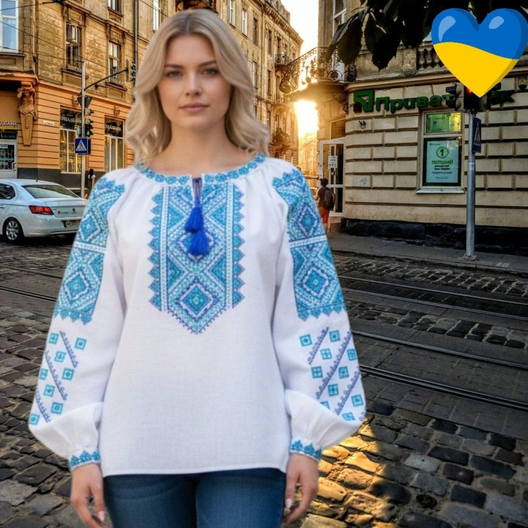 Вишиванка жіноча, паплін (р: 46-54) 2 кольори, в упаковці 5 шт. №386903 - 