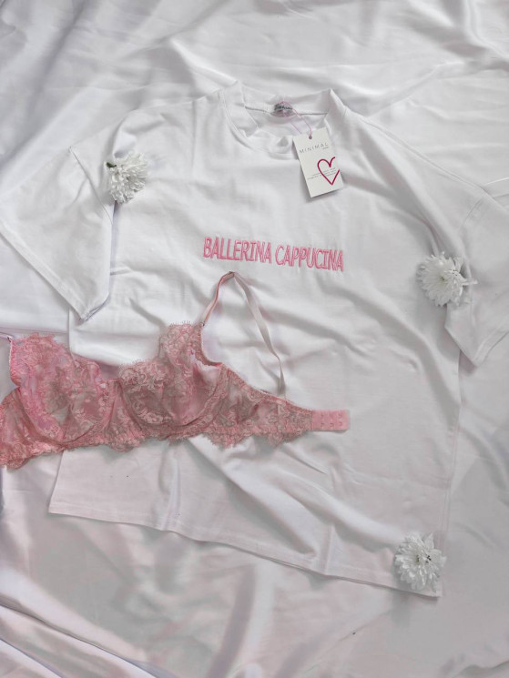 Футболка жіноча BALLERINA CUPPUCINA, кулір + вишивка м. 453 (р. onesize) №407453 - MinimalBrand RN4956 мод. 453