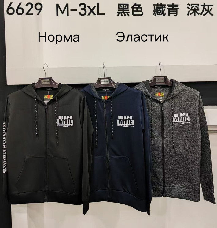 Худі чоловіче, еластик, м.6629 (Розмір: M-3XL ), 3 кольори, в упаковці 5 шт. №332830 - 