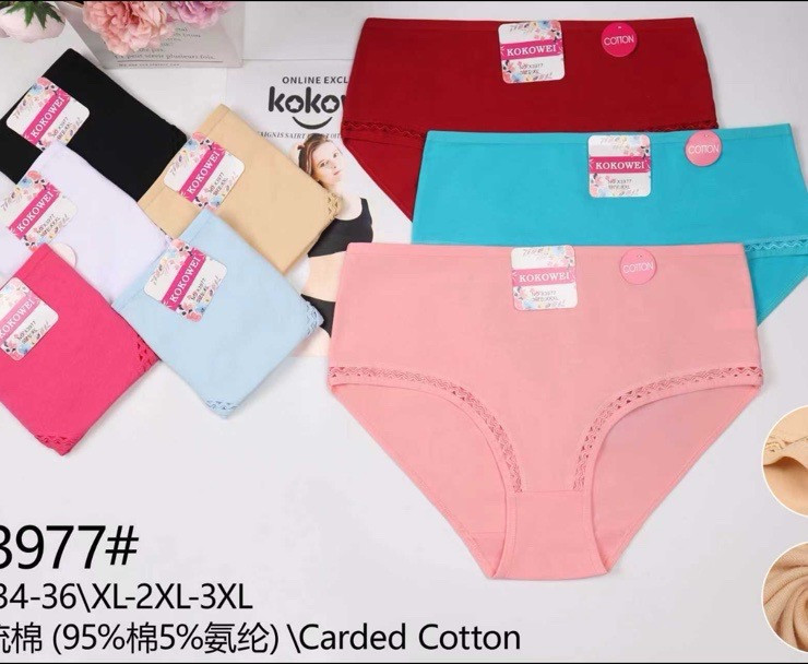 Труси жіночі, котон, м.3977 ( розмір: XL-3XL ), мікс кольорів, в упаковці 12 штук №344052 - VanKiey 434
