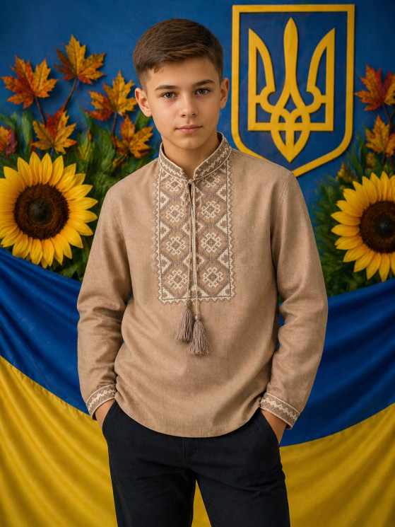 Вишиванка дитяча, льон (розміри: 98-140 ), в упаковці 8 штук №343278 - Delux 909