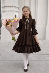 Сукня шкільна з брошкою, креп костюмка м. 1335 (р: 128, 134, 140, 146, 152) №828202