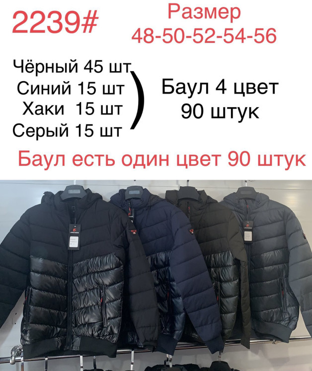 Куртка демісезонна чоловіча, плащівка, холофайбер, м.2239 (р. 48-56 ), 4 кольори, в упаковці 5 шт. №324318 - 