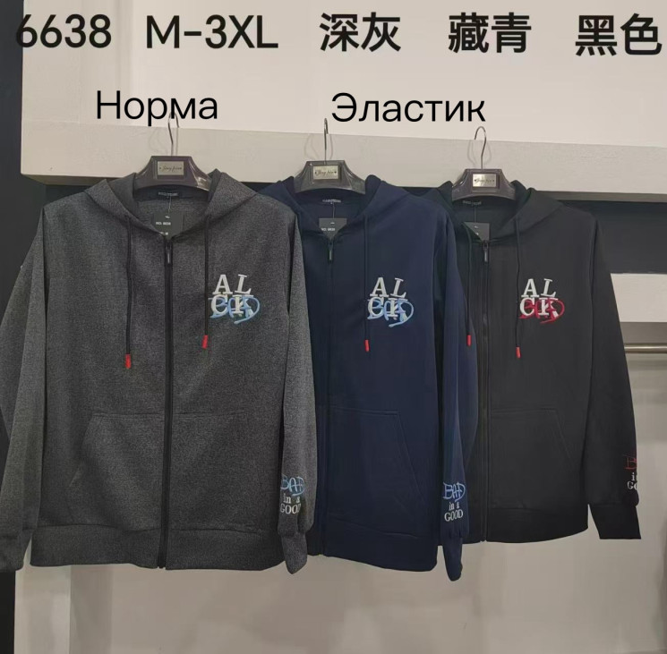 Худі чоловіче, еластик, м.6638 (Розмір: M-3XL ), 3 кольори, в упаковці 5 шт. №332831 - 