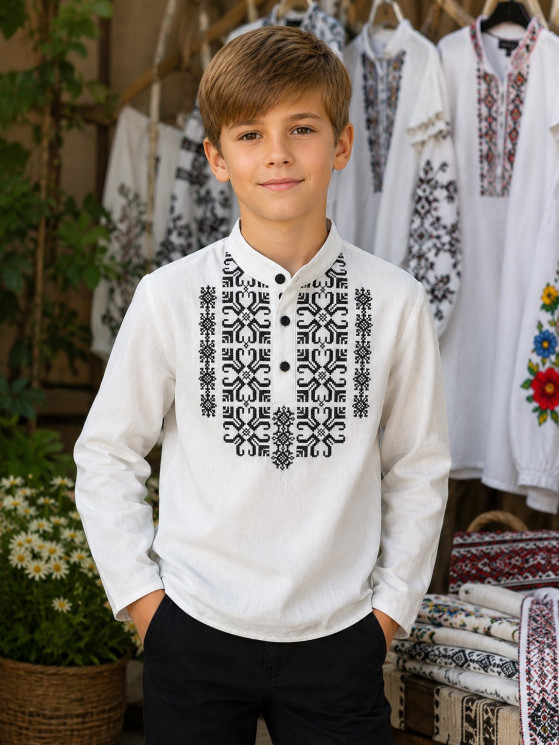 Вишиванка дитяча, льон (розміри: 128-152), в упаковці 5 штук №347139 - Delux 909