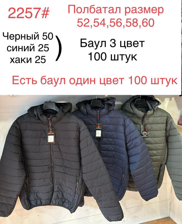 Куртка демісезонна чоловіча, плащівка, 2257, полубатал (р. 52-60) 3 кольори, в упаковці 5 шт. №601055 - Mixmoda SER1772