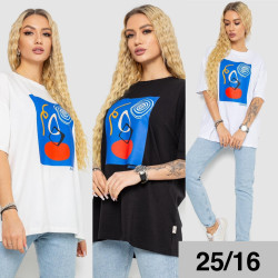 Футболка жіноча, м.25/16 (р. оверсайз), 3 кольора, в упаковці 3 штуки №750525