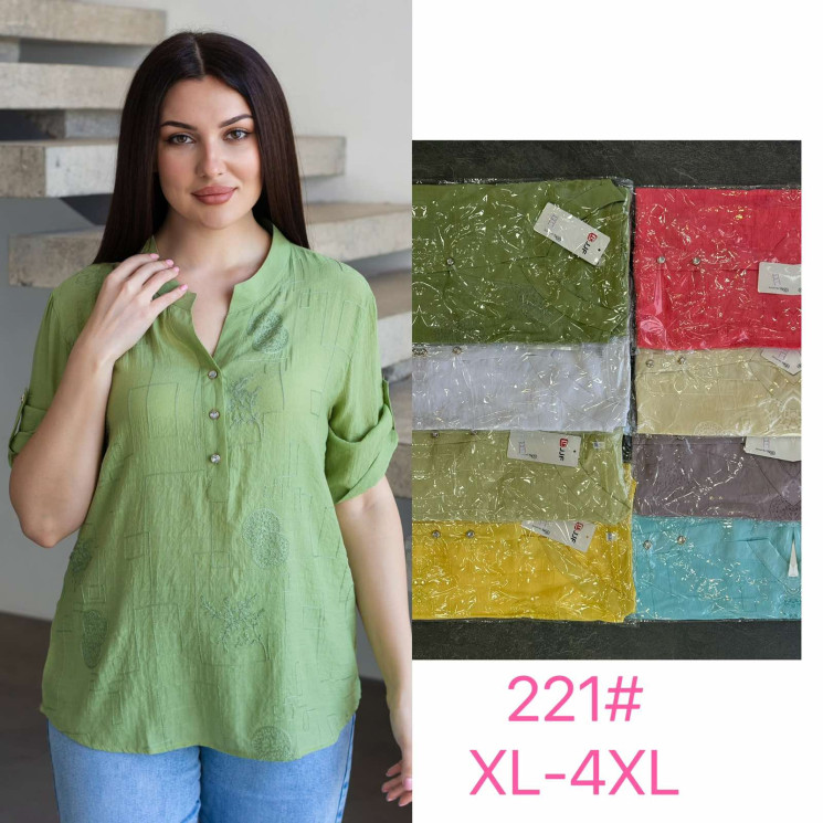 Сорочка жіноча, льон, м.221 (Розмір: XL–4XL), мікс кольорів, в упаковці 8 штук №342325 - Iris BG/PO 436