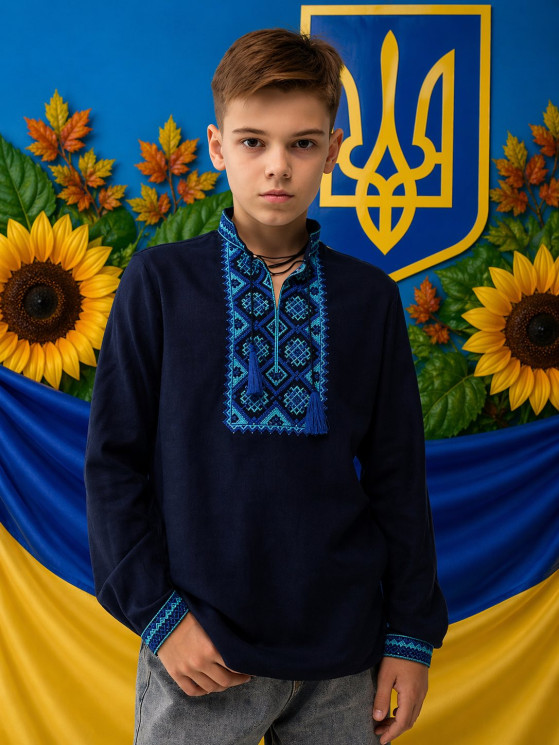 Вишиванка дитяча, льон (розміри: зріст 146-164 ), в упаковці 4 штуки №343280 - Delux 909