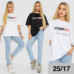 Футболка жіноча, м.25/17 (р. оверсайз), 3 кольора, в упаковці 3 штуки №750526