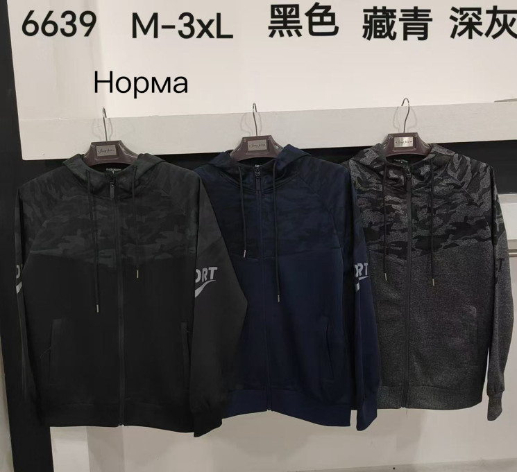 Худі чоловіче, еластик, м.6639 (Розмір: M-3XL ), 3 кольори, в упаковці 5 шт. №332833 - 
