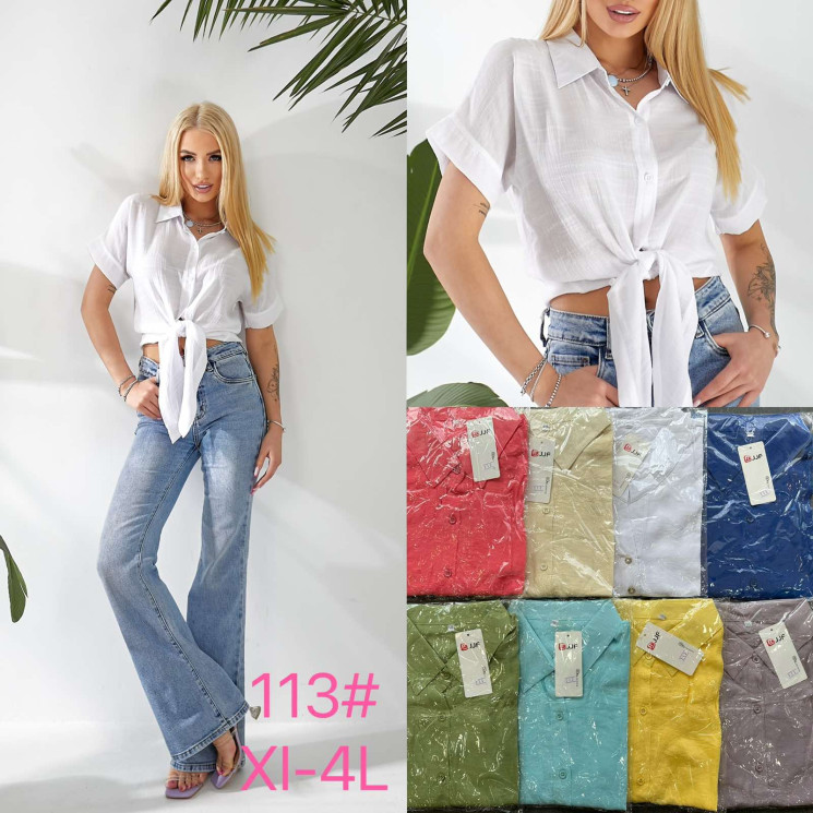Сорочка жіноча, льон, м.113 (Розмір: XL–4XL), мікс кольорів, в упаковці 8 штук №342326 - Iris BG/PO 436