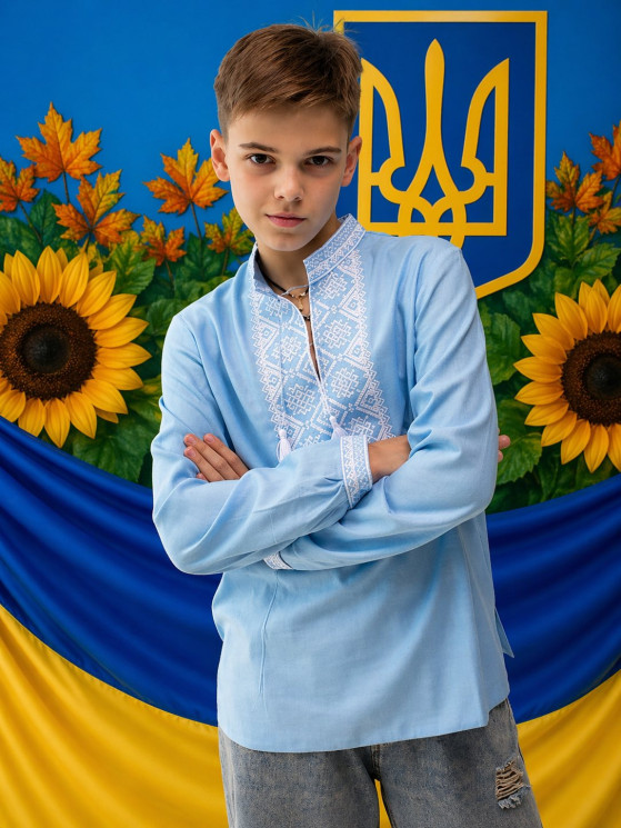 Вишиванка дитяча, льон (розміри: зріст 146-164 ), в упаковці 4 штуки №343281 - Delux 909