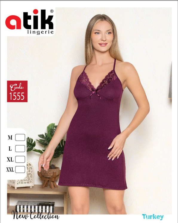 Нічна сорочка жіноча, бамбук, ажур, м.1555 (розмір: M-2XL ​), в упаковці 4 штуки №339707 - Karahan HR1930