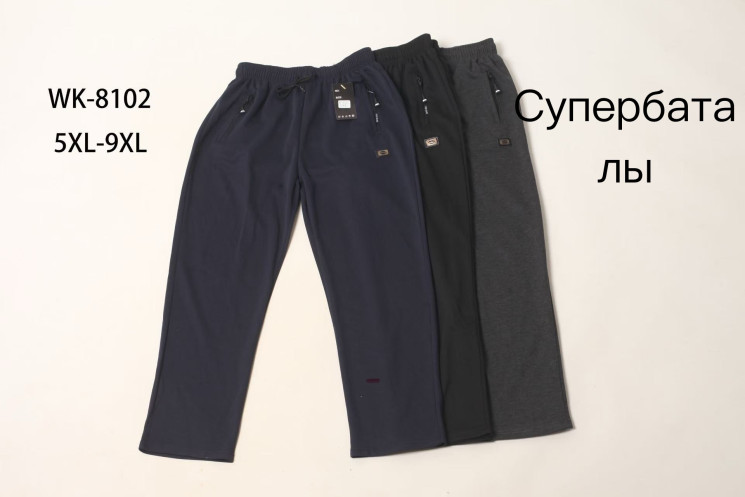 Спортивні штани чоловічі, трикотаж, м.WK-8102 (Розмір: 5XL-9XL ), 3 кольори, в упаковці 5 штук №333928 - Hang SE641