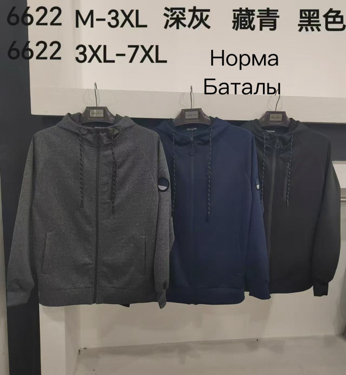 Худі чоловіче, еластик, м.6622 (Розмір: M-3XL ), 3 кольори, в упаковці 5 шт. №332834 - 