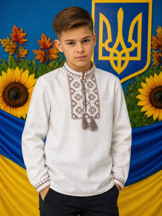 Вишиванка дитяча, льон (розміри: зріст 146-164 ), в упаковці 4 штуки №343282 - Delux 909