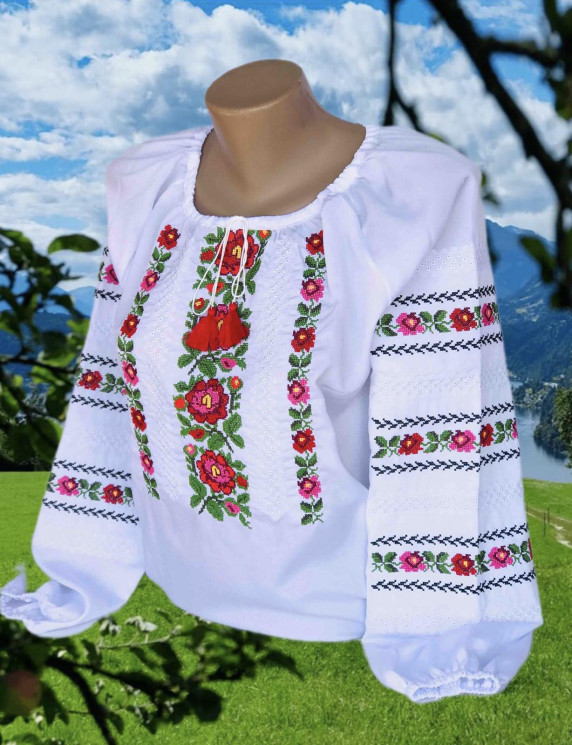 Жіноча вишиванка, креп/шифон (розміри: 48-56) в упаковці 5 штук №307118 - Delux 909