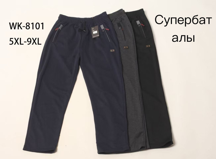 Спортивні штани чоловічі, трикотаж, м.WK-8101 (Розмір: 5XL-9XL ), 3 кольори, в упаковці 5 штук №333929 - Hang SE641
