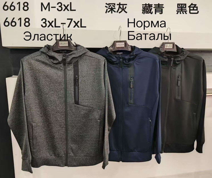 Худі чоловіче, еластик, м.6618 (Розмір: M-3XL ), 3 кольори, в упаковці 5 шт. №332835 - 