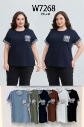Футболка жіноча, котон, м.W7268 (розмір: 2XL-4XL ), мікс кольорів, в упаковці 10 штук №342839
