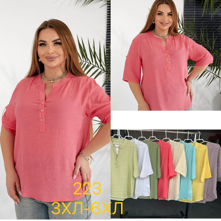 Сорочка жіноча, льон, м.223 (Розмір: 3XL–6XL), мікс кольорів, в упаковці 8 штук №342331 - Iris BG/PO 436