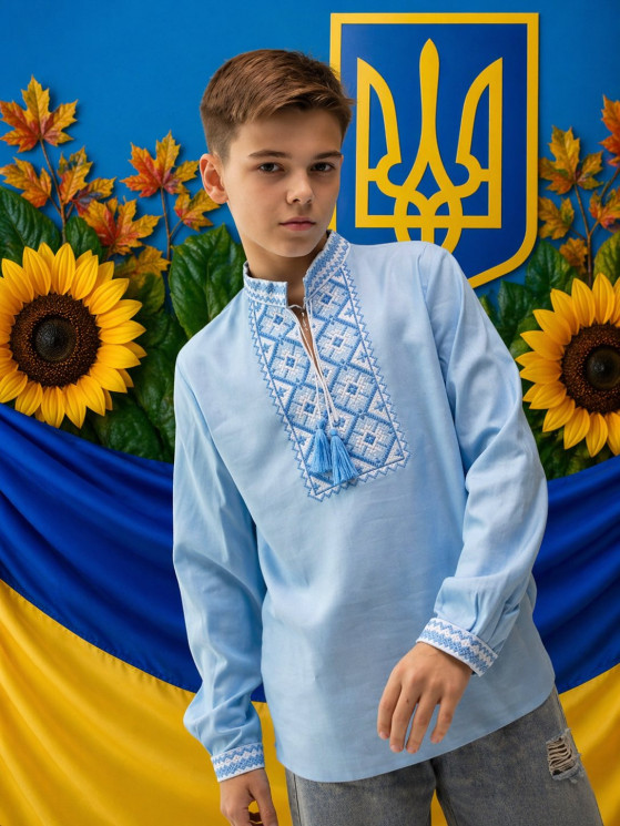 Вишиванка дитяча, льон (розміри: зріст 146-164 ), в упаковці 4 штуки №343283 - Delux 909
