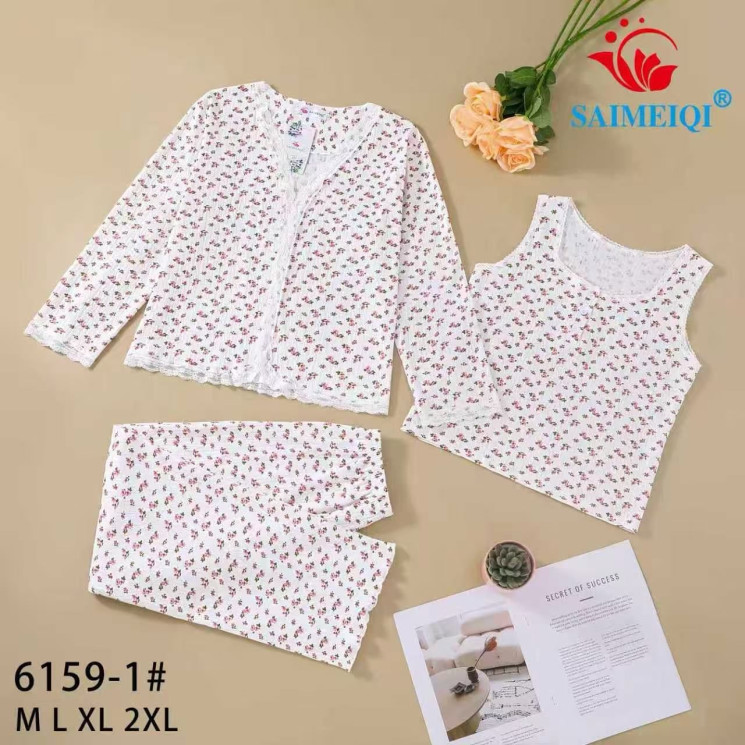 Піжама жіноча трикотаж перфорація м.6159.1 (Розмір:M-2XL) в упаковці 3 штуки №763199 - Ekaterina
