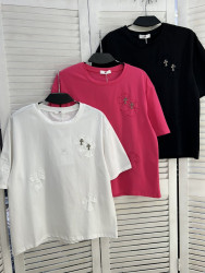 Футболка жіноча "2155" котон (р: one size) 3 кольори, в упаковці 5 шт. №386027