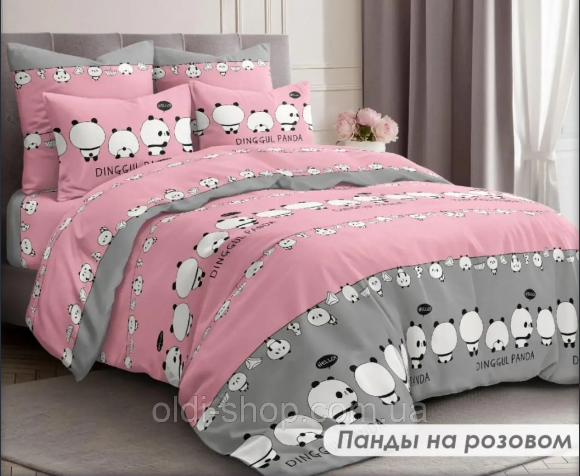 Комплект постільної білизни, бавовна, м. Панды на розовом (р: двохспальний) №330052 - Palma RZ3641