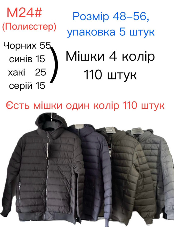 Куртка демісезонна чоловіча, плащівка, холофайбер, м.М24 (р. 48-56 ), 4 кольори, в упаковці 5 шт. №324321 - 