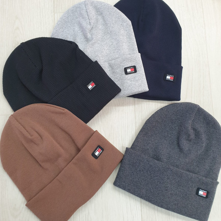 Шапка дитяча "Tommy Hilfiger" рубчик, відворот (р: 54-56) в упаковці 5 шт. різного кольору №365084 - Ventil SE 939