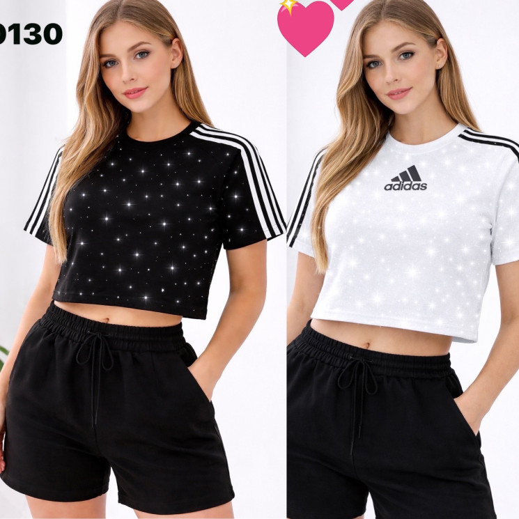 Футболка жіноча Adidas з каменями бавовна м.0130  (р. 42-50 ) 2 кольора  в упаковці 5 штук №763041 - Ivy SER 3721-3722