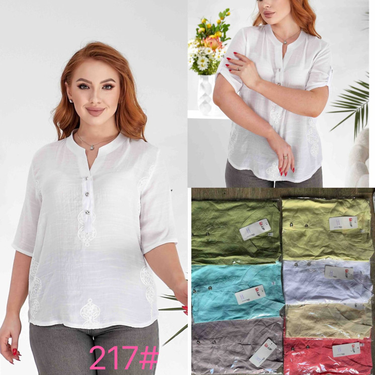 Сорочка жіноча, льон, м.217 (Розмір: XL–4XL), мікс кольорів, в упаковці 8 штук №342329 - Iris BG/PO 436