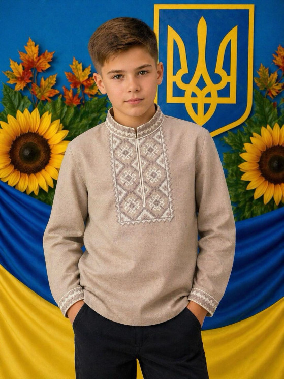 Вишиванка дитяча, льон (розміри: зріст 146-164 ), в упаковці 4 штуки №343284 - Delux 909