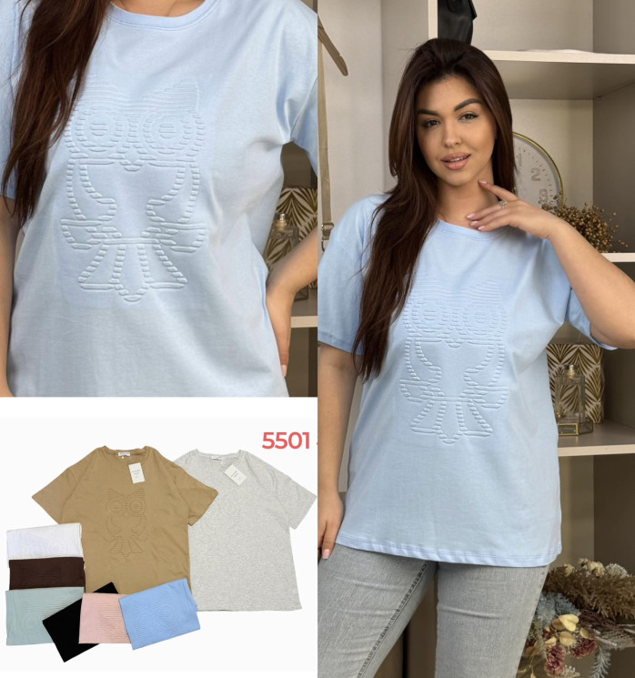 Футболка жіноча, котон, м.5501 (розмір: 54-60 ), мікс кольорів, в упаковці 5 штук №343378 - Love SE973-975