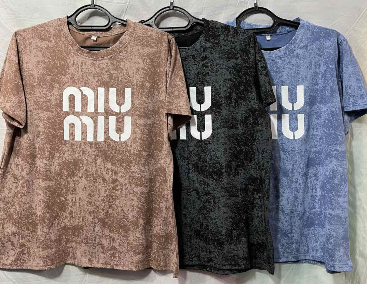 Футболка жіноча норма MIU MIU,  (р: 42-50), 3 кольора,  в упаковці 5 штук №751871 - Dakota
