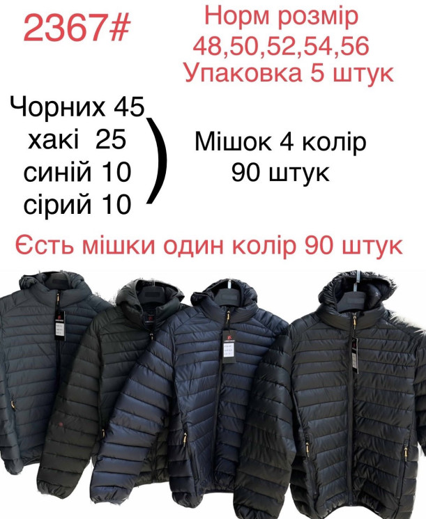 Куртка демісезонна чоловіча, плащівка/синтепон 2367 (р. 48-56) 4 кольори, в упаковці 5 шт. №601037 - Mixmoda SER1772