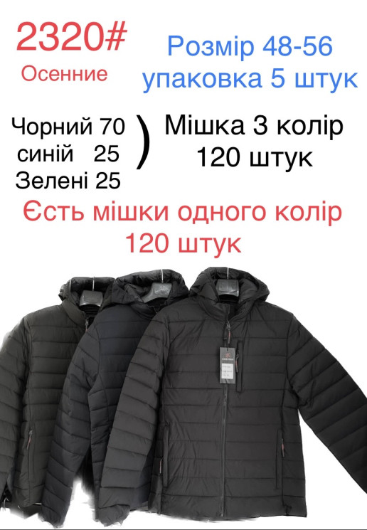 Куртка демісезонна чоловіча, поліестер, 2320 (р. 48-56) 3 кольори, в упаковці 5 шт. №601061 - Mixmoda SER1772