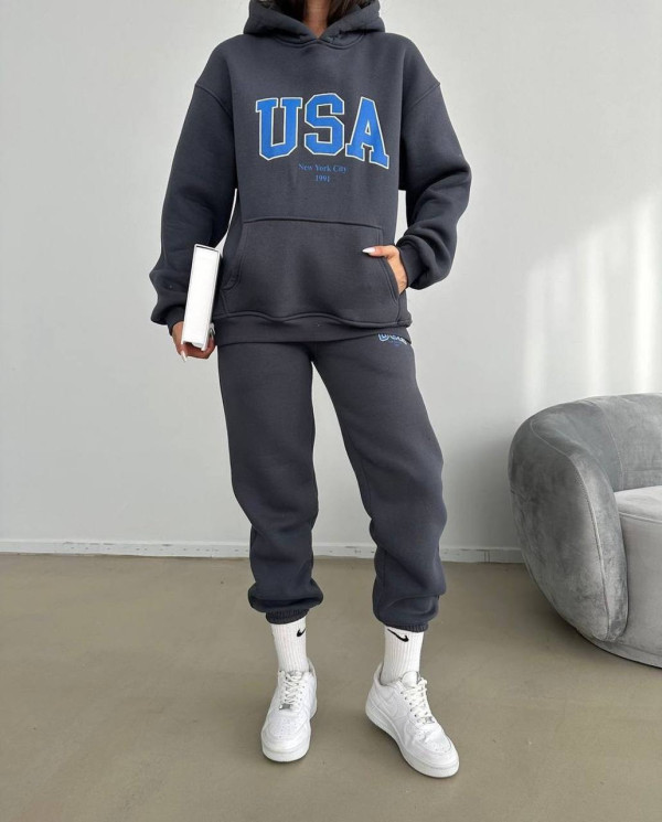 Костюм жіночий з написом «USA», трьохнитка на флісі, м. 342 (р: 42-46) №704180 - GrandFashion AV4663 м. 342