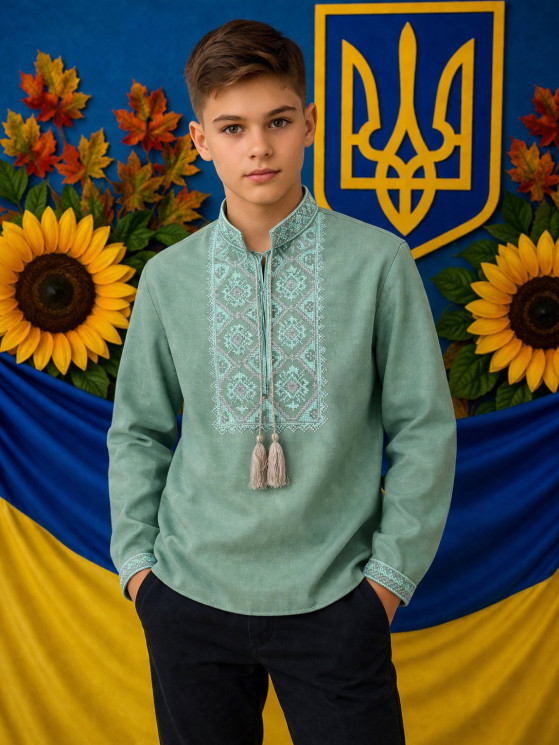 Вишиванка дитяча, льон (розміри: зріст 146-164 ), в упаковці 4 штуки №343286 - Delux 909