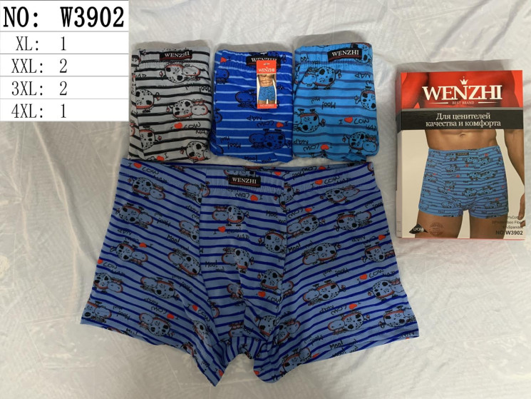 Труси чоловічі, бавовна, м.W3902 (розмір: XL-4XL), мікс кольорів, в упаковці 24 шт. №319928 - Lilu 230/237