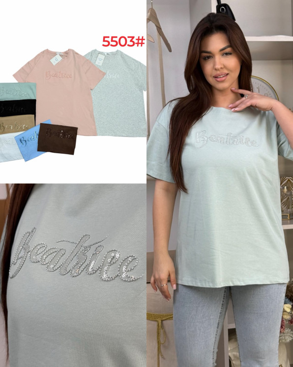 Футболка жіноча, котон, м.5503 (розмір: 54-60 ), мікс кольорів, в упаковці 5 штук №344159 - Love SE973-975