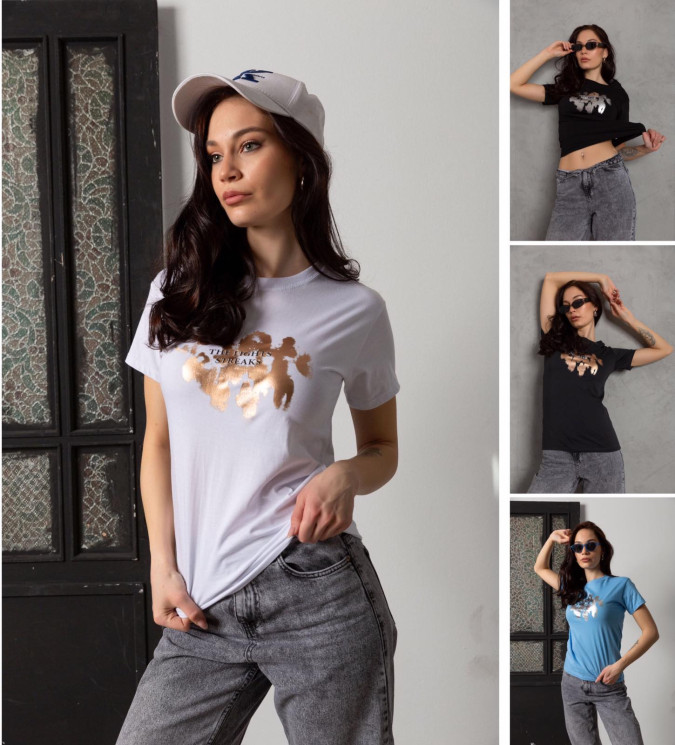 Жіноча футболка, бавовна (р: XS.S.M.L.XL.) мікс кольорів, в упаковці 8 шт. № 355323 - 