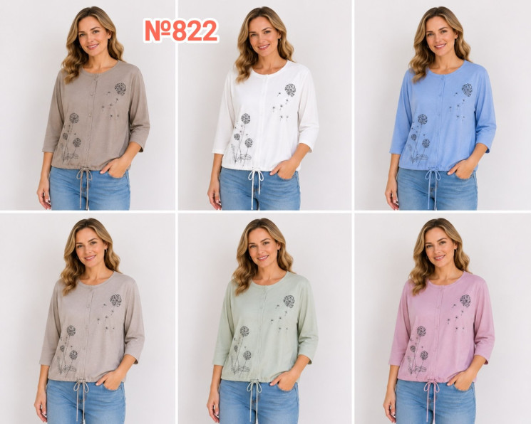 Кофта жіноча, трикотаж, м.822 (розмір: 3XL-6XL ), 6 кольорів, в упаковці 4 штуки №347147 - 