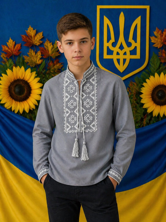 Вишиванка дитяча, льон (розміри: зріст 146-164 ), в упаковці 4 штуки №343288 - Delux 909